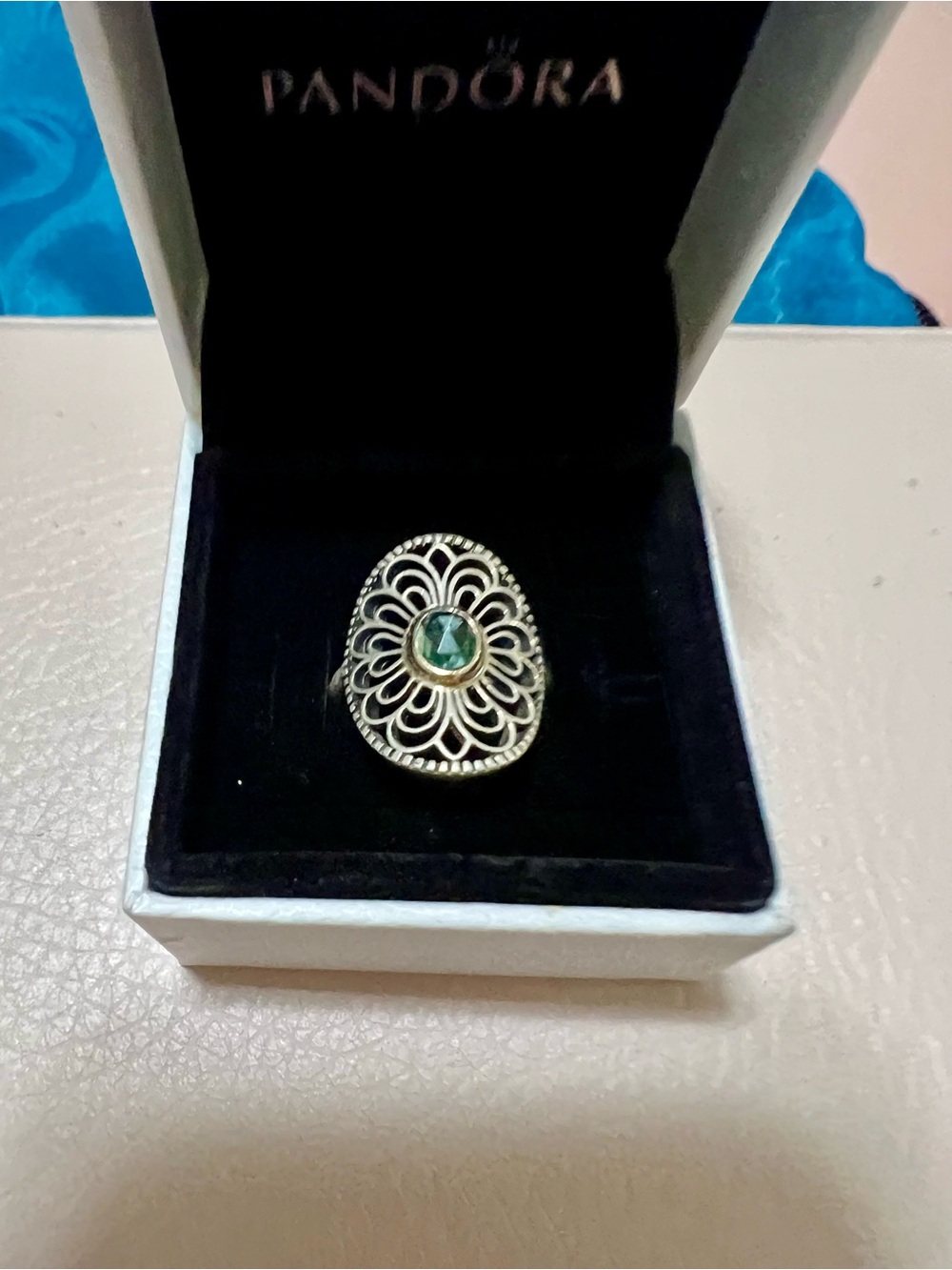 Pandora vintage Allure 925 14K Green Spinel Ring
